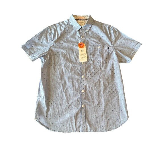 DENIM & FLOWER RICKY SINGH  Mens Shirt Large Blue Short Sleeve Button Slim Fit - Picture 6 of 15